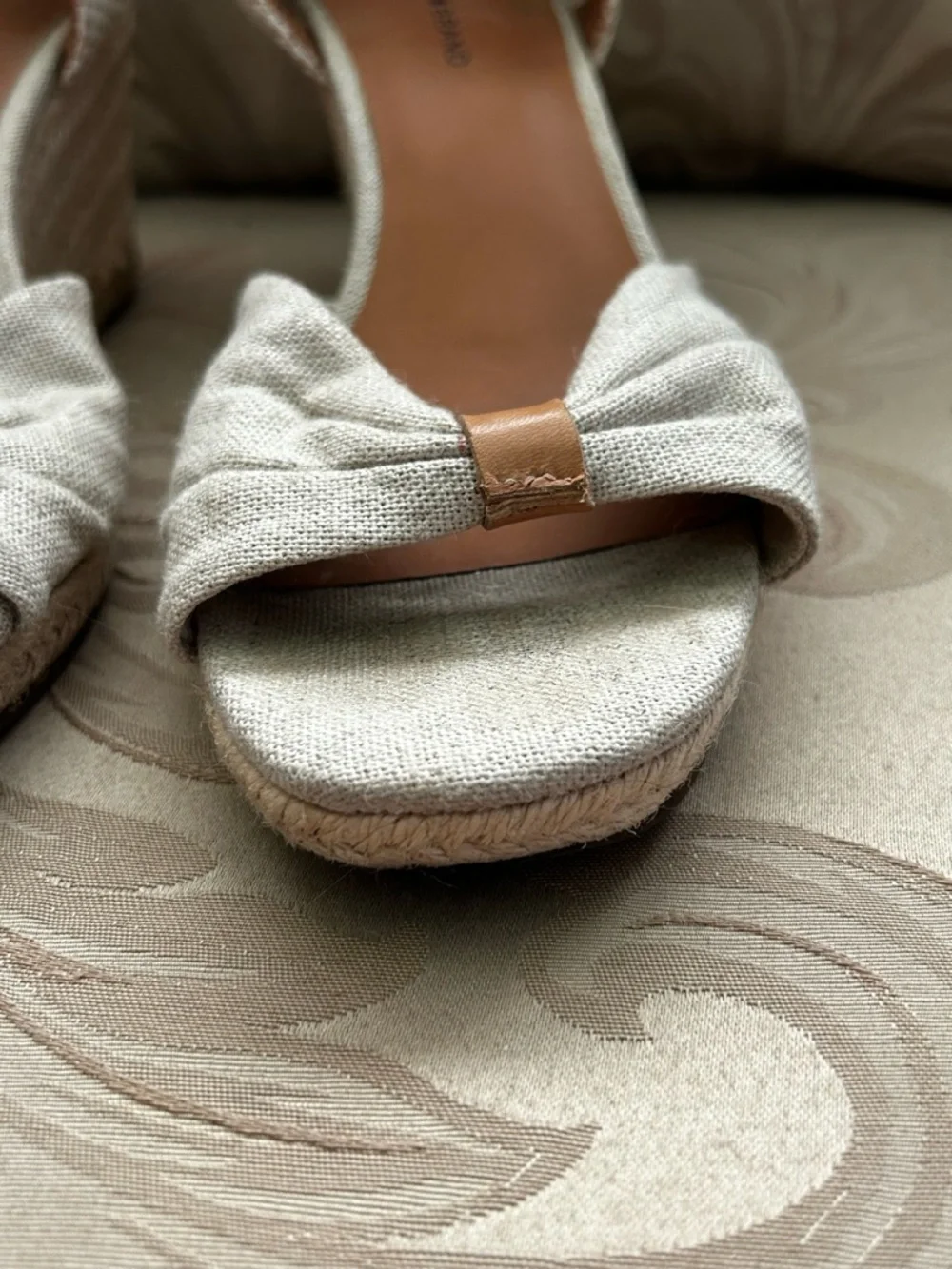 Lucky Brand Women’s 9M Beige Tan Linen Knot-Front Ankle-Strap Wedges Espadrille
